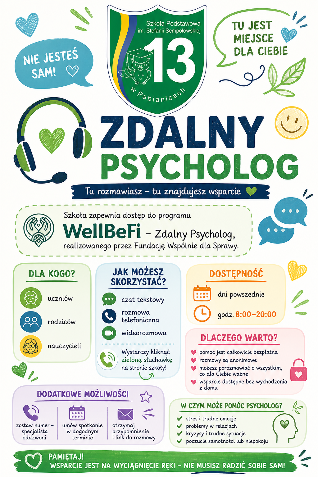 Plakat informujący o możliwości skorzystania z pomocy psychologicznej.