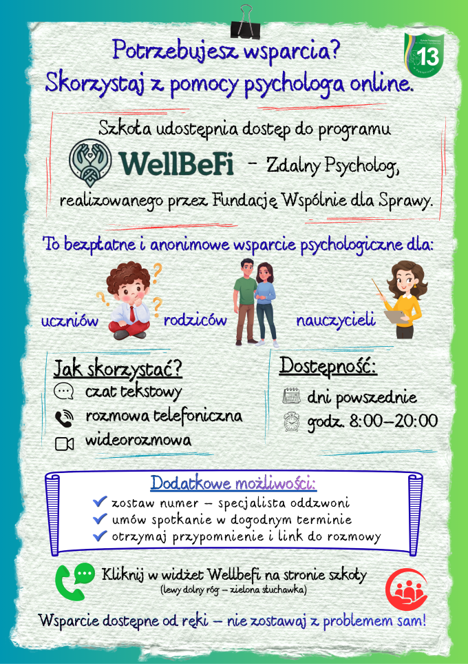 Plakat informujący o możliwości skorzystania z pomocy psychologicznej.