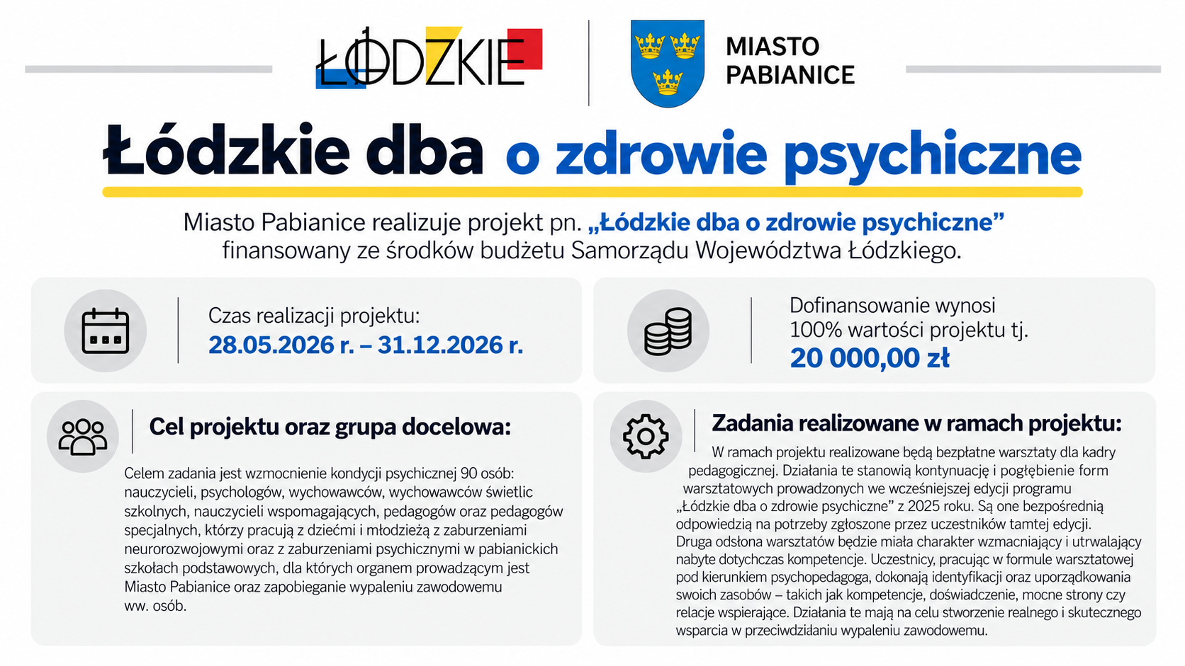 Łódzkie dba o zdrowie psychiczne – informacje o projekcie realizowanym przez Miasto Pabianice.