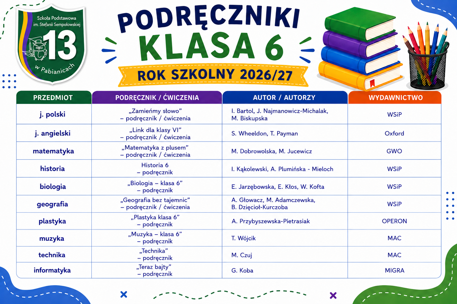 Wykaz podręcznik&oacute;w kl VI