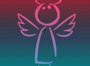 Aniołek na kolorowym tle.