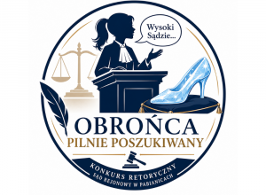 Logo wydarzenia konkursu „Obrońca pilnie poszukiwany”, organizowanego przez Sąd Rejonowy w Pabianicach.